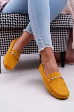 Mokasyny Damskie Żółte Zamszowe Sonnero