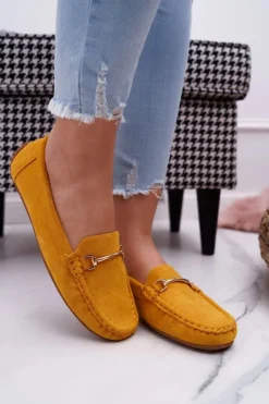 Mokasyny Damskie Żółte Zamszowe Sonnero