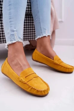 Mokasyny Damskie Żółte Zamszowe Bolero