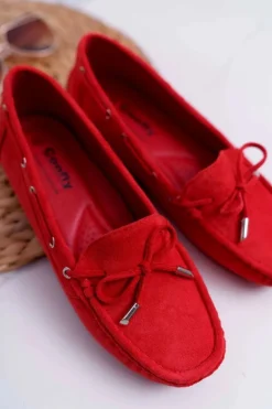 Mokasyny Damskie Wygodne Eko-zamsz Czerwone Memfi