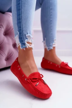 Mokasyny Damskie Wygodne Eko-zamsz Czerwone Memfi