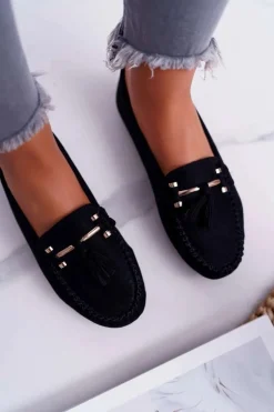 Mokasyny Damskie Wygodne Czarne Sellar