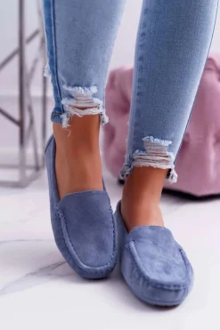 Mokasyny Damskie Wygodne Eko-zamsz Niebieskie Lemma