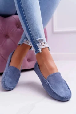 Mokasyny Damskie Wygodne Eko-zamsz Niebieskie Lemma