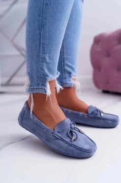 Mokasyny Damskie Wygodne Eko-zamsz Niebieskie Memfi