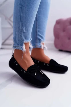 Mokasyny Damskie Wygodne Eko-zamsz Czarne Memfi