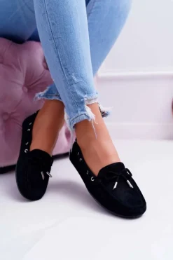 Mokasyny Damskie Wygodne Eko-zamsz Czarne Memfi