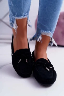 Mokasyny Damskie Wygodne Eko-zamsz Czarne Memfi