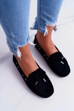 Mokasyny Damskie Wygodne Eko-zamsz Czarne Memfi