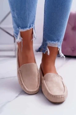 Mokasyny Damskie Wygodne Eko-zamsz Beżowe Lemma