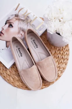 Mokasyny Damskie Wygodne Eko-zamsz Beżowe Lemma