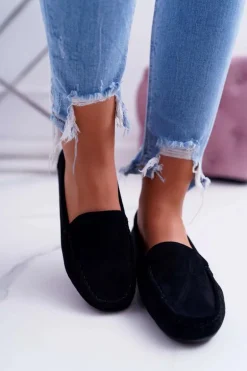 Mokasyny Damskie Wygodne Eko-zamsz Czarne Lemma