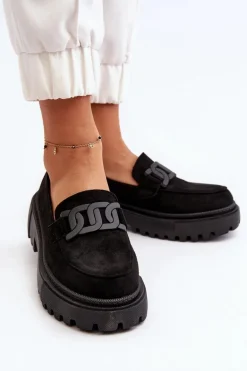 Mokasyny Damskie Z Łańcuchem Czarne Mevre