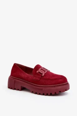 Mokasyny Damskie Z Łańcuchem Bordowe Mevre