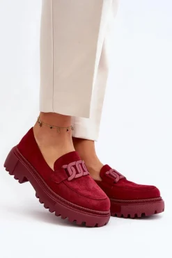 Mokasyny Damskie Z Łańcuchem Bordowe Mevre