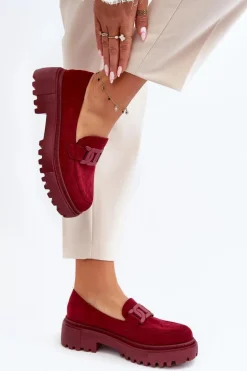 Mokasyny Damskie Z Łańcuchem Bordowe Mevre