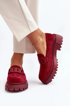 Mokasyny Damskie Z Łańcuchem Bordowe Mevre
