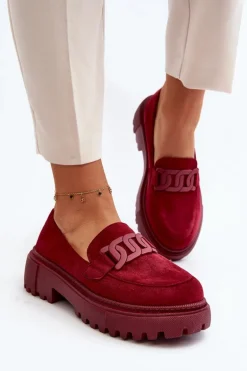 Mokasyny Damskie Z Łańcuchem Bordowe Mevre