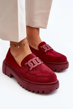 Mokasyny Damskie Z Łańcuchem Bordowe Mevre
