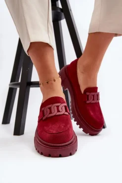 Mokasyny Damskie Z Łańcuchem Bordowe Mevre