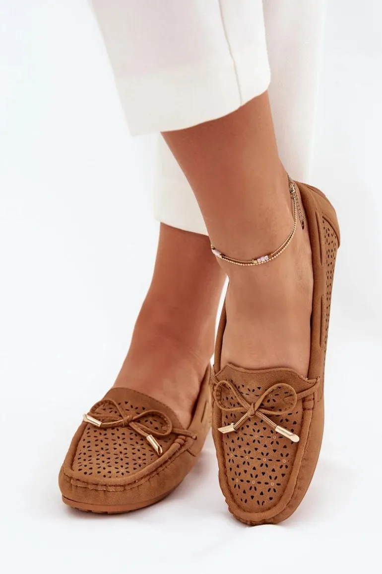 Mokasyny Damskie Z Ażurowym Wzorem I Wiązaniem Camel Mirisa