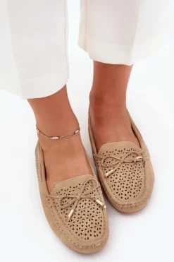 Mokasyny Damskie Z Ażurowym Wzorem I Wiązaniem Khaki Mirisa