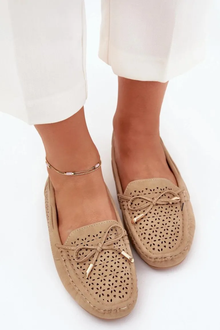 Mokasyny Damskie Z Ażurowym Wzorem I Wiązaniem Khaki Mirisa
