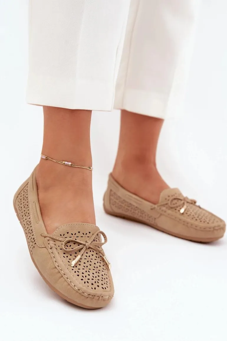 Mokasyny Damskie Z Ażurowym Wzorem I Wiązaniem Khaki Mirisa