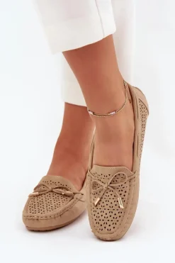 Mokasyny Damskie Z Ażurowym Wzorem I Wiązaniem Khaki Mirisa