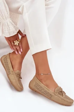 Mokasyny Damskie Z Ażurowym Wzorem I Wiązaniem Khaki Mirisa