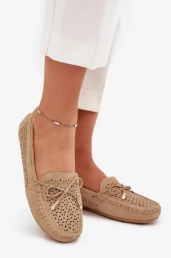 Mokasyny Damskie Z Ażurowym Wzorem I Wiązaniem Khaki Mirisa