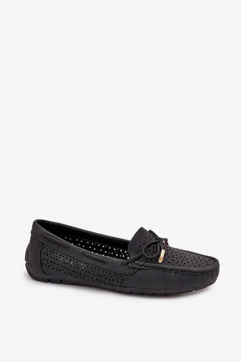 Mokasyny Damskie Z Ażurowym Wzorem I Wiązaniem Czarne Mirisa