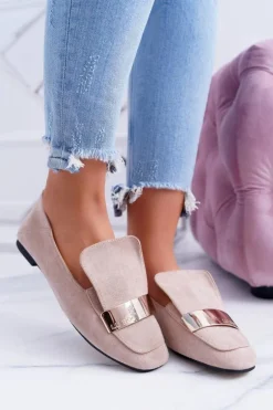 Mokasyny Damskie Z Blaszką Złote Lordsy Beż Lu Boo Harlem