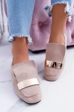 Mokasyny Damskie Z Blaszką Złote Lordsy Beż Lu Boo Harlem