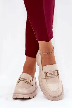 Mokasyny Damskie Z Eko Skóry Beżowe Lomnela