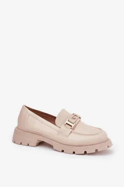 Mokasyny Damskie Z Eko Skóry Beżowe Lomnela