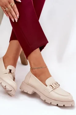 Mokasyny Damskie Z Eko Skóry Beżowe Lomnela