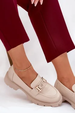 Mokasyny Damskie Z Eko Skóry Beżowe Lomnela