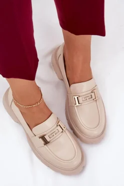 Mokasyny Damskie Z Eko Skóry Beżowe Lomnela