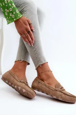 Mokasyny Damskie Z Eko Skóry Brązowe Celoria