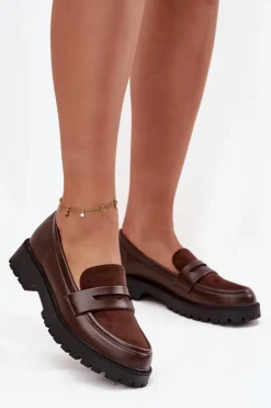 Mokasyny Damskie Z Eko Skóry Czekoladowe Cailen