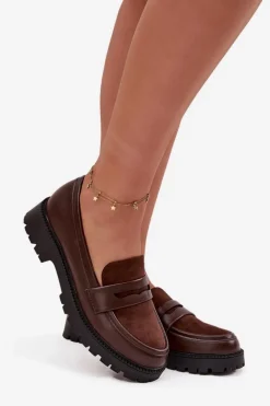 Mokasyny Damskie Z Eko Skóry Czekoladowe Cailen