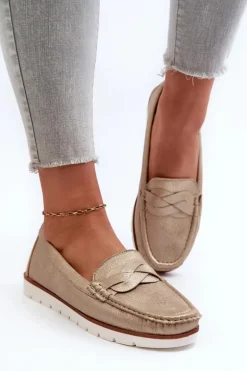 Mokasyny Damskie Z Eko Skóry Złote Nestalia