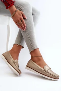 Mokasyny Damskie Z Eko Skóry Złote Nestalia
