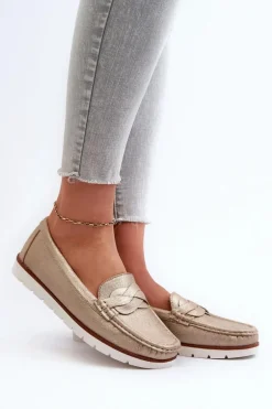 Mokasyny Damskie Z Eko Skóry Złote Nestalia