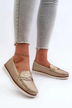 Mokasyny Damskie Z Eko Skóry Złote Nestalia