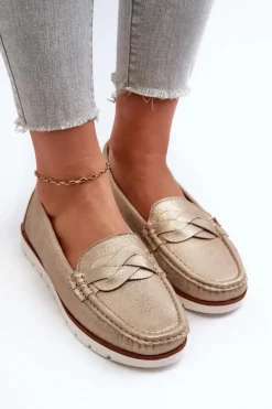 Mokasyny Damskie Z Eko Skóry Złote Nestalia