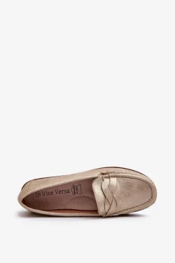 Mokasyny Damskie Z Eko Skóry Złote Nestalia