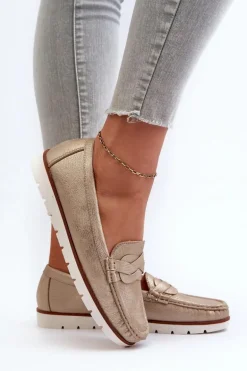 Mokasyny Damskie Z Eko Skóry Złote Nestalia