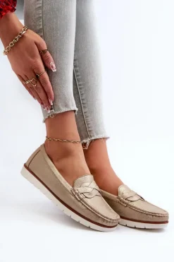 Mokasyny Damskie Z Eko Skóry Złote Nestalia